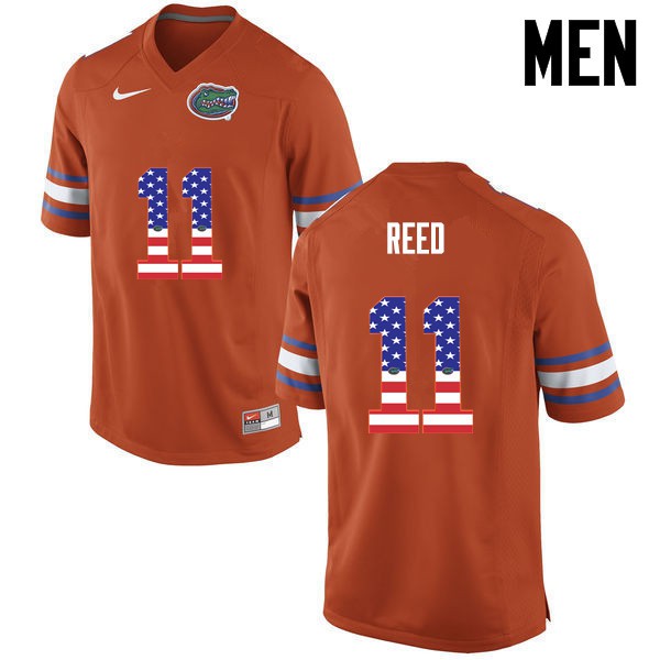 Florida Gators Men #11 Jordan Reed College Football USA Flag Fashion Orange